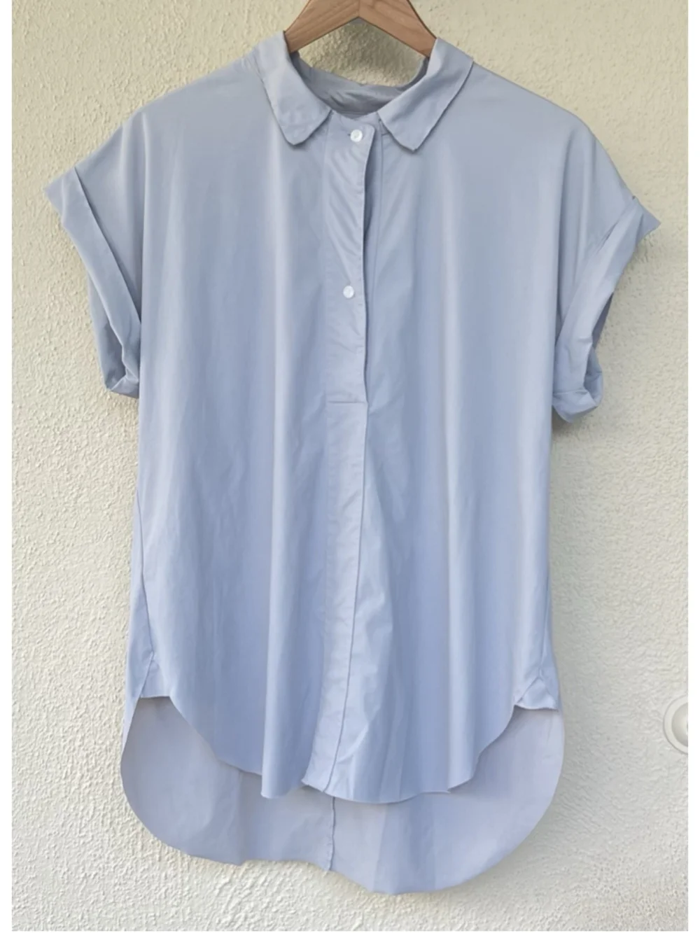 Lysse Light Gray Collared Button Front Stretch Shirt L Career Business Minimal